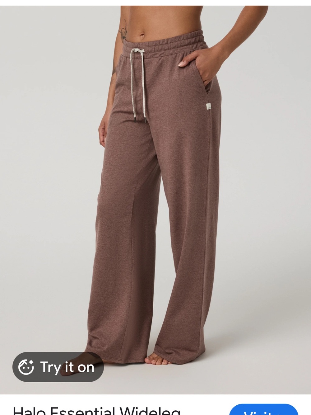Vuori Halo Essential Wideleg Pant Sable Heather Womens Pockets DreamKnit M NEW - Picture 13 of 13